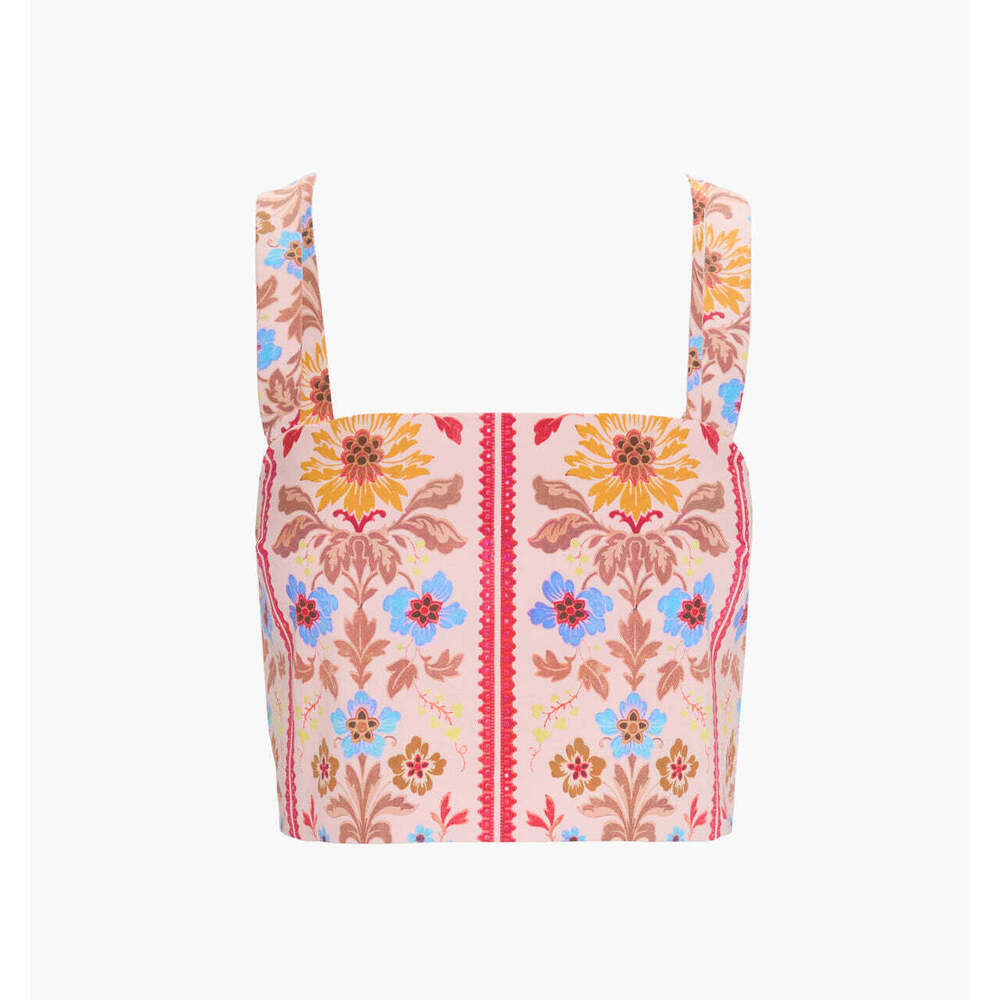 Hill House Home The Clara Crop Top - Pink Floral Block Stripe Size SPink Floral
